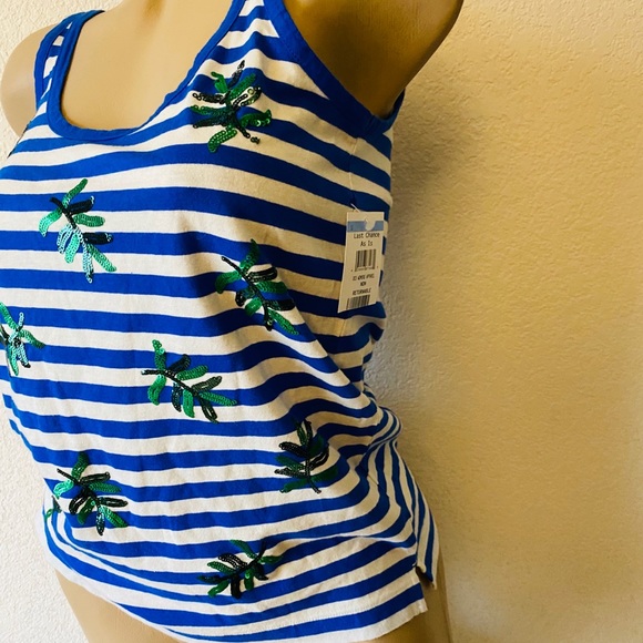 J Crew Palm Sequin Top Blue White Striped XXS NWT - Picture 4 of 4